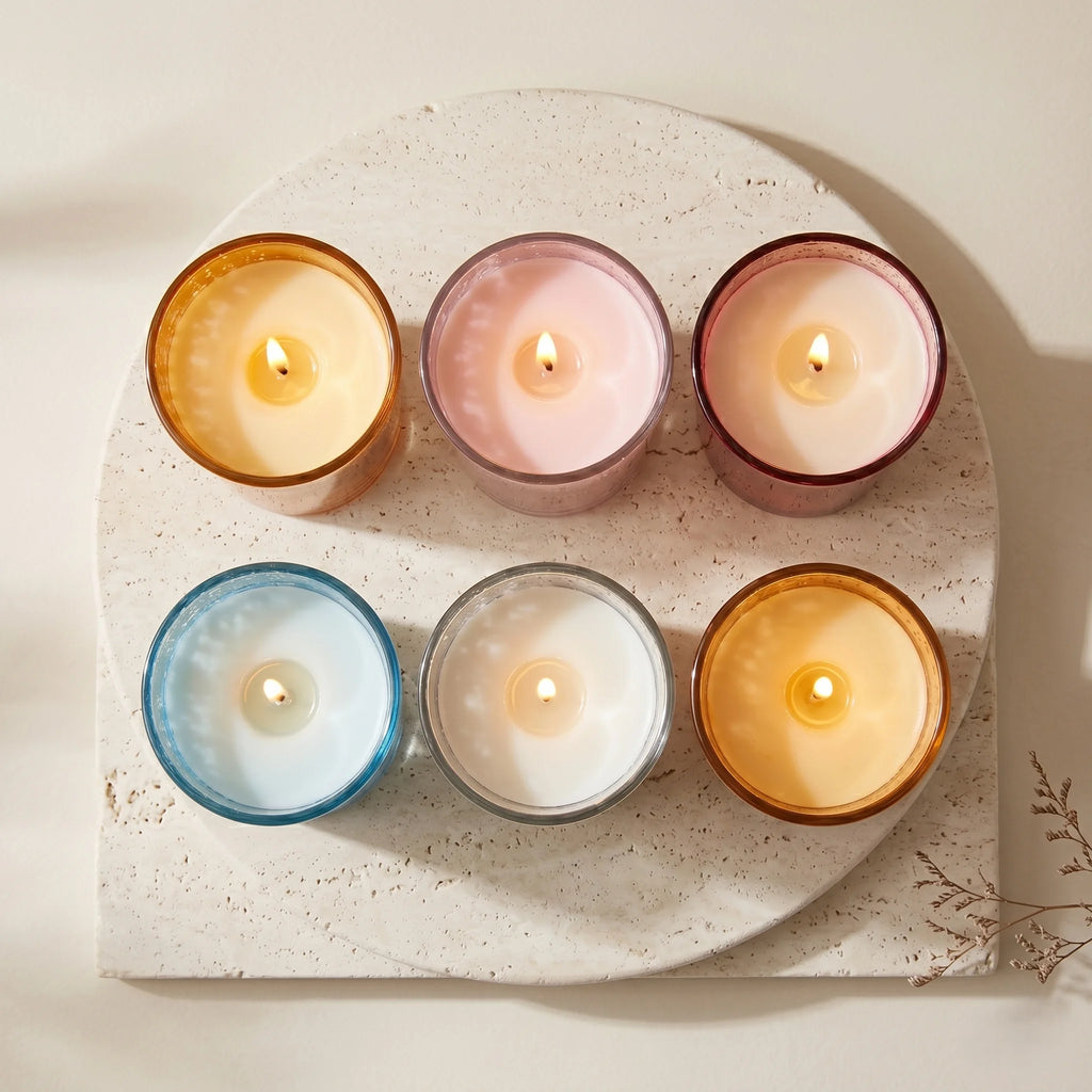 Sandalwood Mercury Glass Votive Soy Wax Candle | 6 colours — Hand-Blown Glass from Firozabad, India — Styled for Home Décor