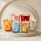 Sandalwood Mercury Glass Votive Soy Wax Candle | 6 colours — Hand-Blown Glass from Firozabad, India — Lifestyle Setting