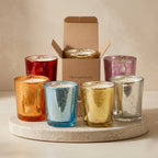 Sandalwood Mercury Glass Votive Soy Wax Candle | 6 colours — Hand-Blown Glass from Firozabad, India — Detail Close-Up