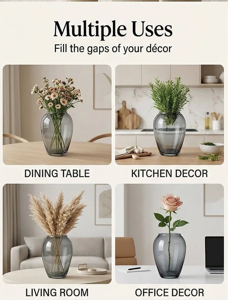 Serene Urn Glossy Glass Vase — Hand-Blown Glass from Firozabad, India — Décor Inspiration