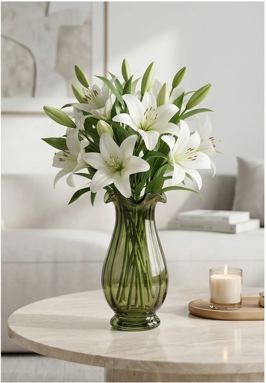 Garden Tulip Ruffle Glass Vase — Hand-Blown Glass from Firozabad, India — Curated Display