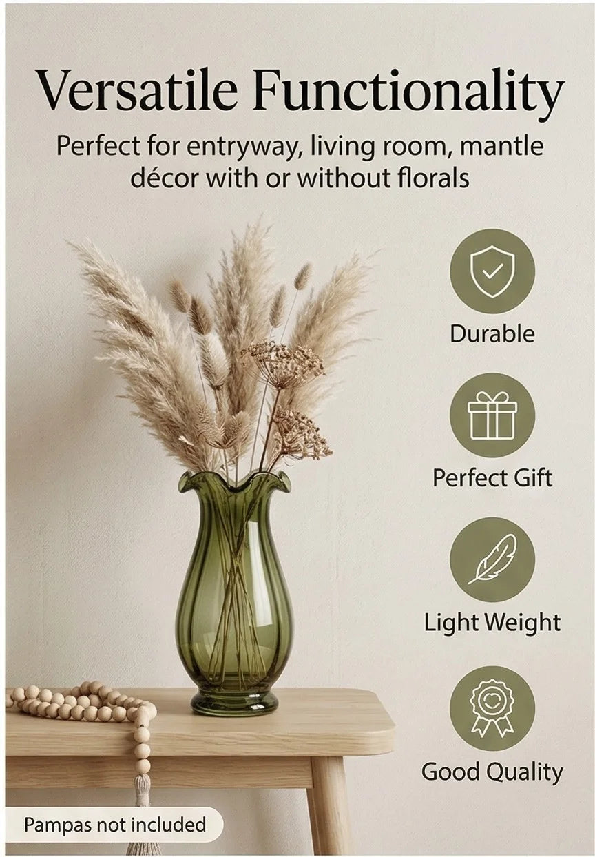 Garden Tulip Ruffle Glass Vase — Hand-Blown Glass from Firozabad, India — Décor Inspiration