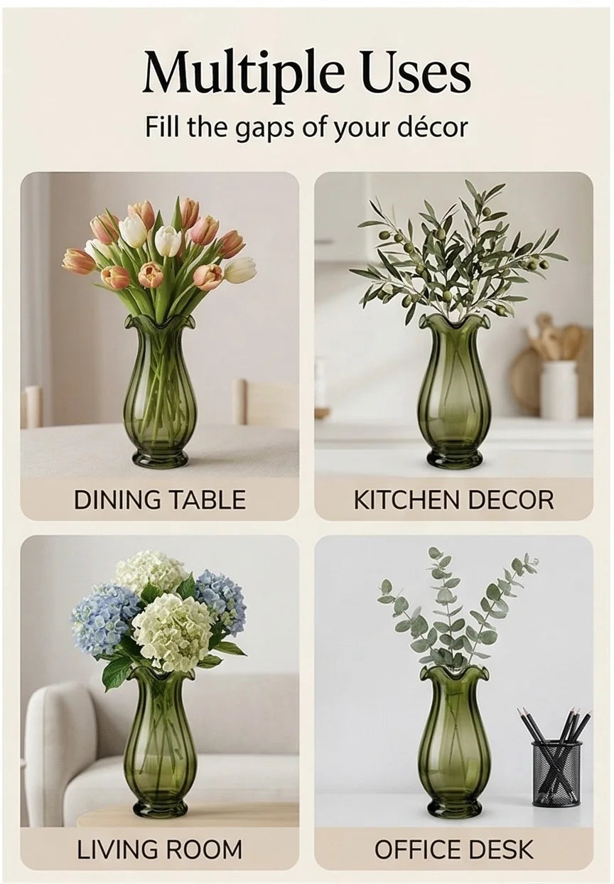 Garden Tulip Ruffle Glass Vase — Hand-Blown Glass from Firozabad, India — Handcrafted Finish