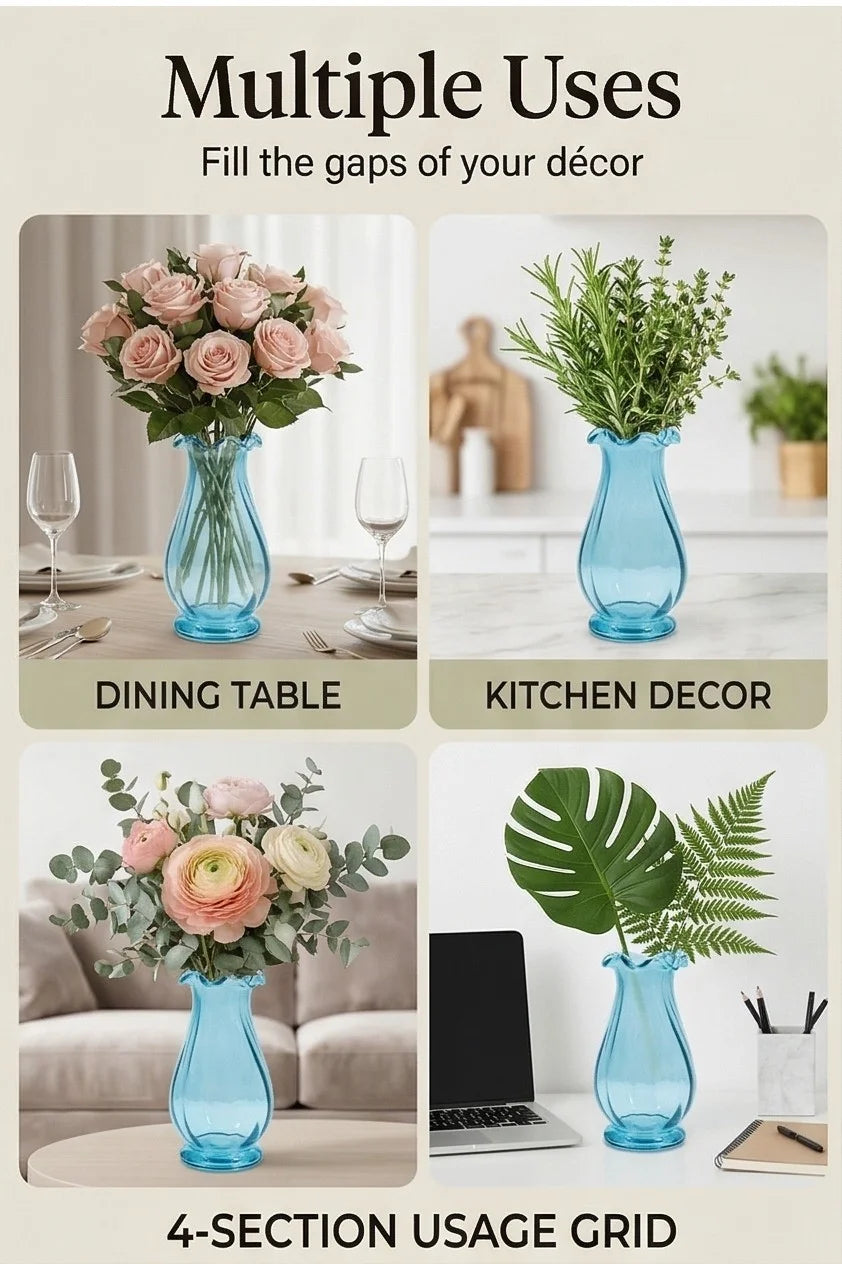 Blooming Tulip Ruffle Glass Vase — Hand-Blown Glass from Firozabad, India — Boho Styling