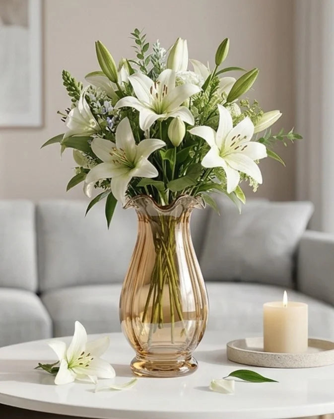 Blooming Tulip Ruffle Glass Vase — Hand-Blown Glass from Firozabad, India — Colour Variant