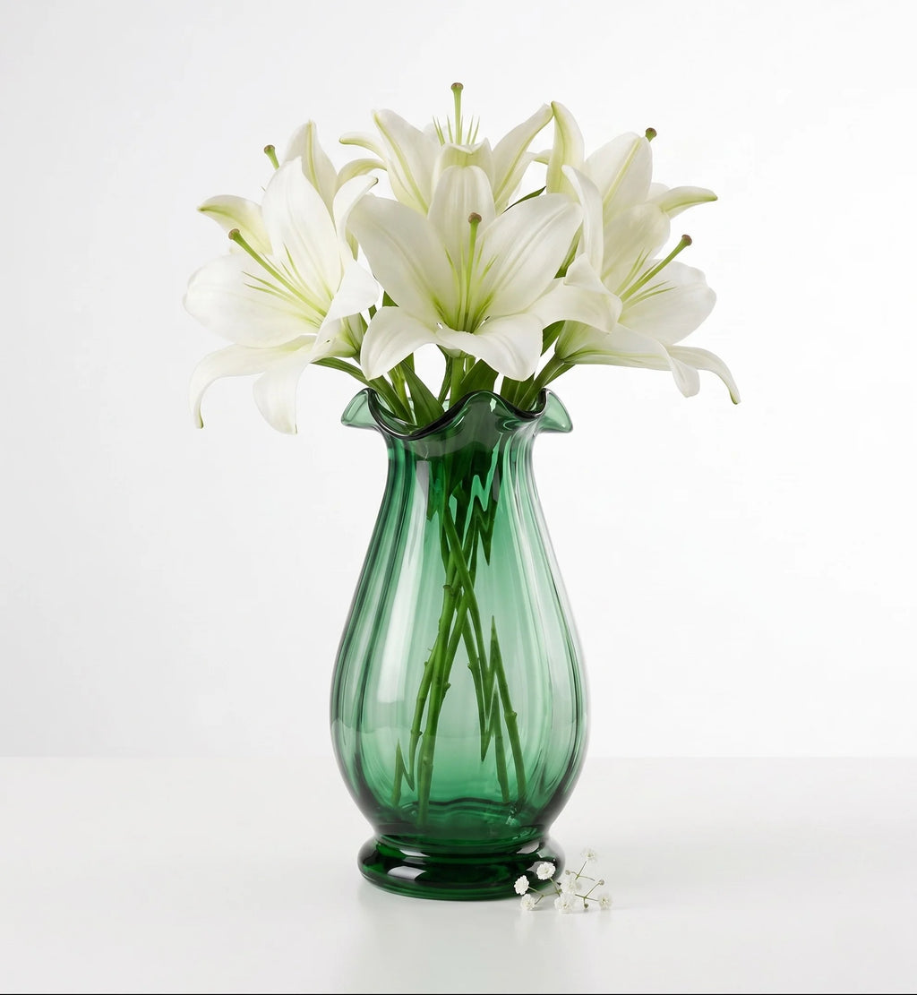 Blooming Tulip Ruffle Glass Vase — Hand-Blown Glass from Firozabad, India — Top View