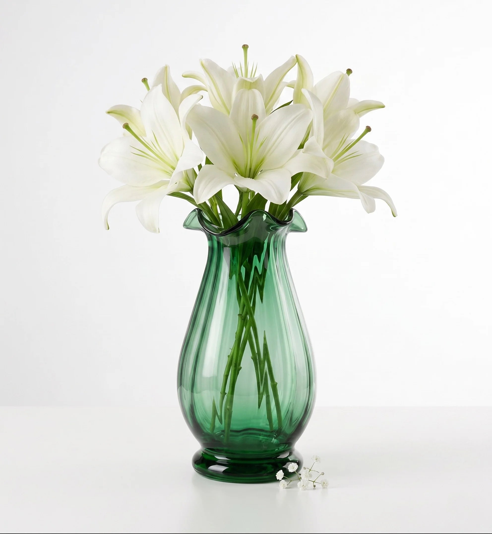 Blooming Tulip Ruffle Glass Vase — Hand-Blown Glass from Firozabad, India — Top View