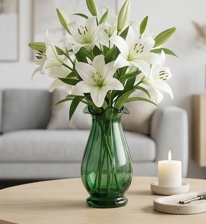 Blooming Tulip Ruffle Glass Vase — Hand-Blown Glass from Firozabad, India — In a Living Space