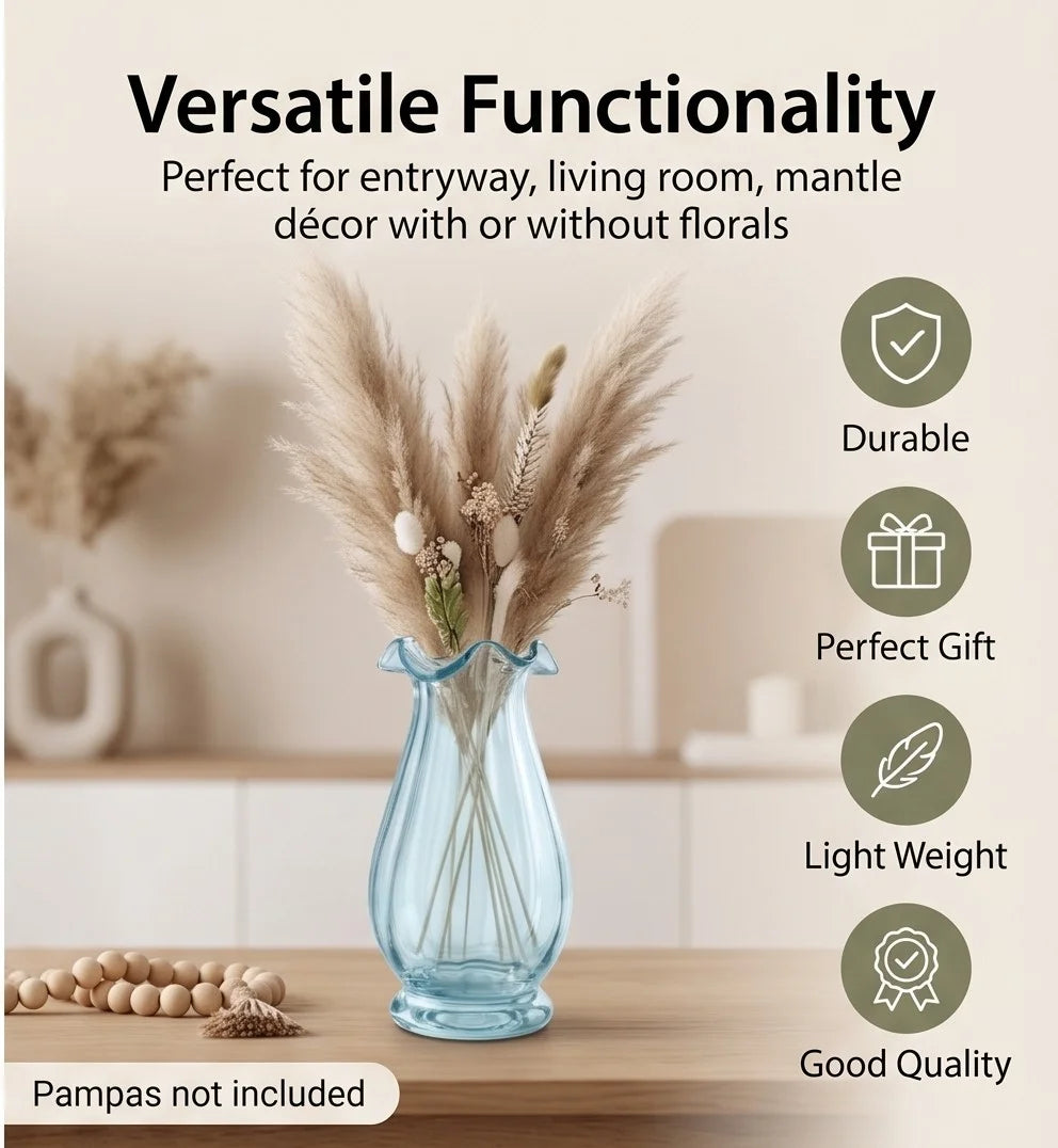 Aria Ruffle Smooth Glass Vase — Hand-Blown Glass from Firozabad, India — Lifestyle Setting