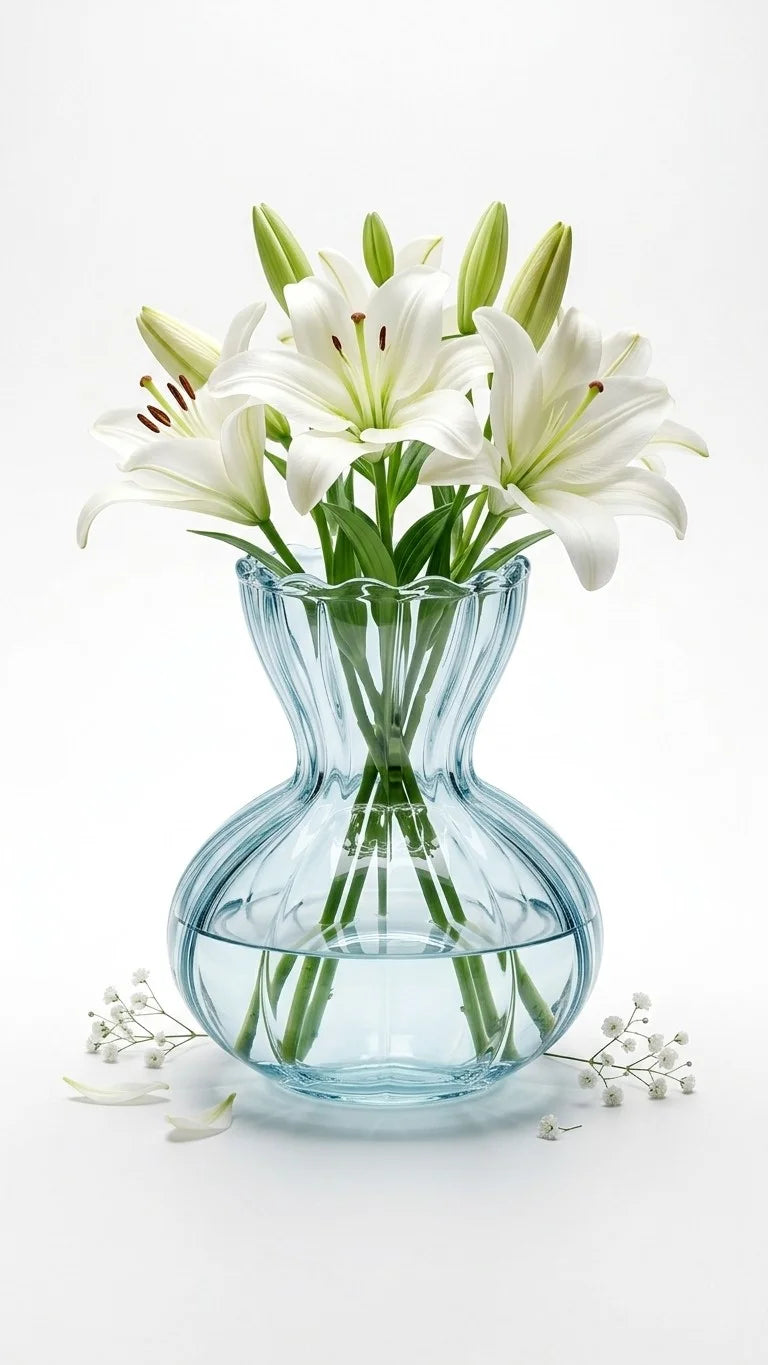 Pastel Ruffle Ribbed Glass Vase — Hand-Blown Glass from Firozabad, India — Detail Close-Up