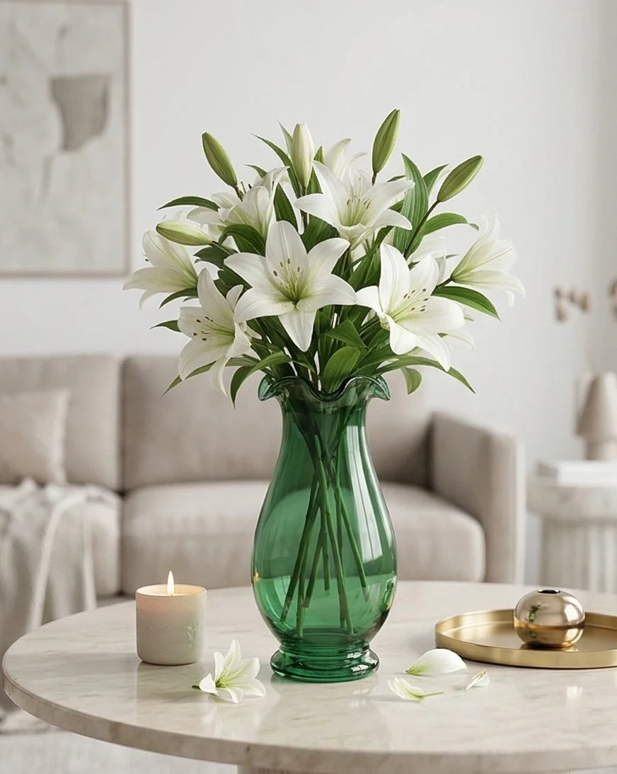 Aria Ruffle Smooth Glass Vase — Hand-Blown Glass from Firozabad, India — Top View