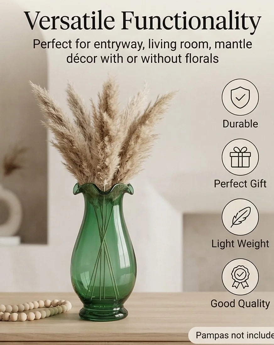 Aria Ruffle Smooth Glass Vase — Hand-Blown Glass from Firozabad, India — Gifting Presentation