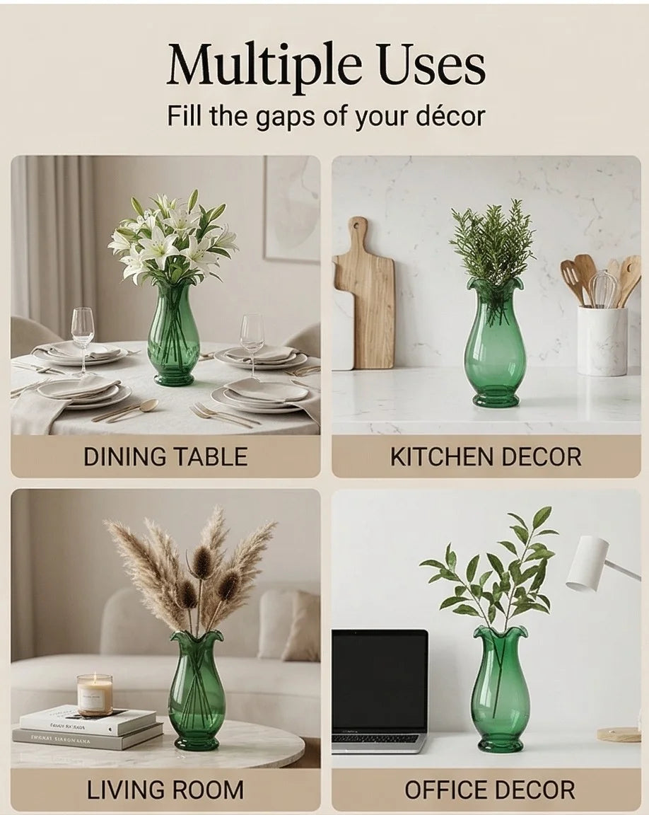 Aria Ruffle Smooth Glass Vase — Hand-Blown Glass from Firozabad, India — Festive Styling