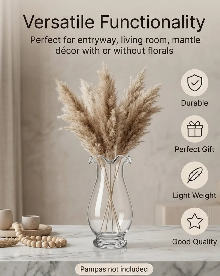 Aria Ruffle Smooth Glass Vase — Hand-Blown Glass from Firozabad, India — Multi-Angle Showcase
