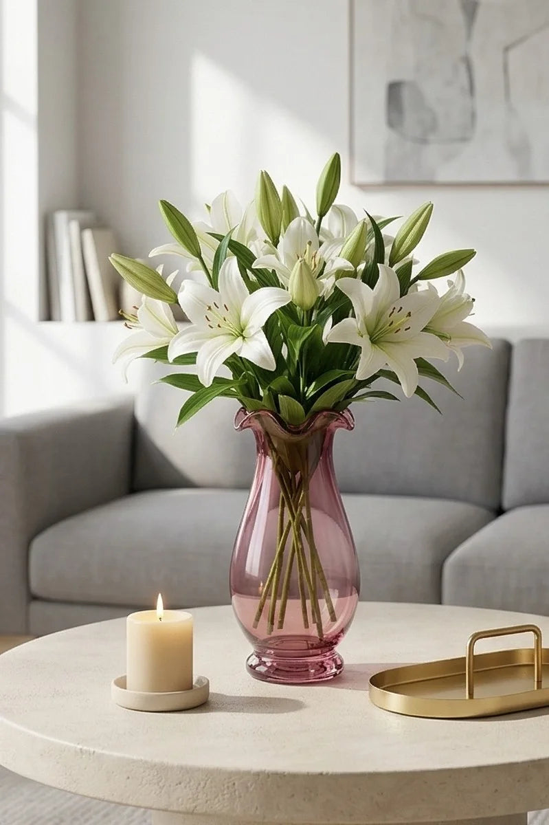 Blooming Tulip Ruffle Glass Vase — Hand-Blown Glass from Firozabad, India — Multi-Angle Showcase