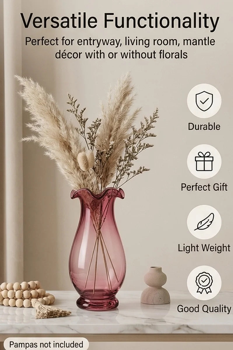 Blooming Tulip Ruffle Glass Vase — Hand-Blown Glass from Firozabad, India — Premium Detail