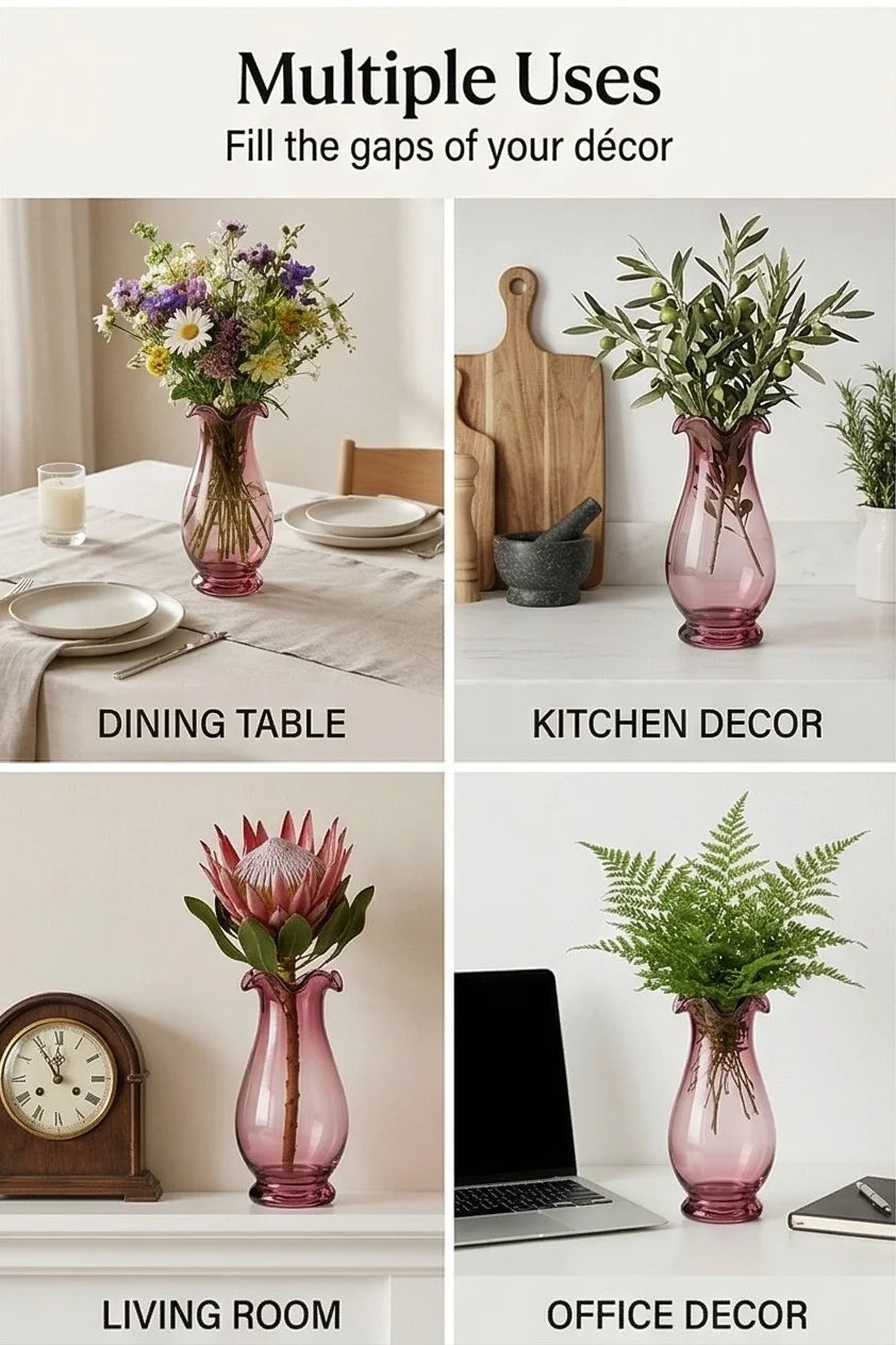 Blooming Tulip Ruffle Glass Vase — Hand-Blown Glass from Firozabad, India — Curated Display