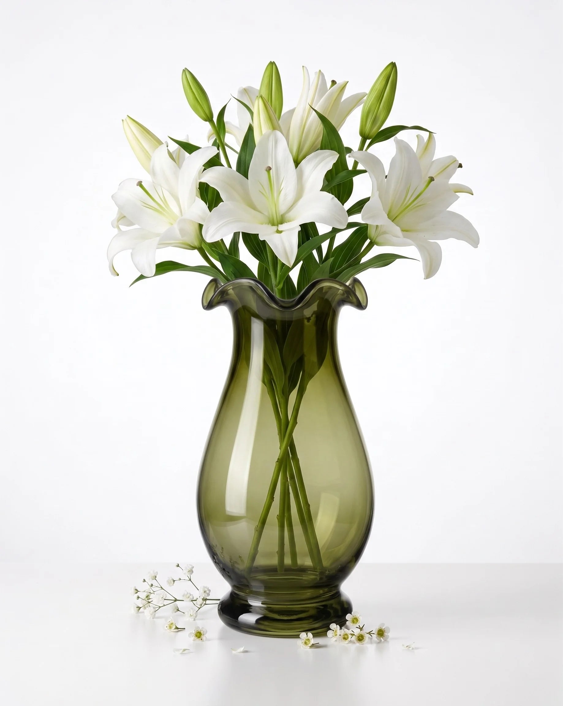 Garden Ruffle Smooth Glass Vase — Hand-Blown Glass from Firozabad, India — In a Living Space
