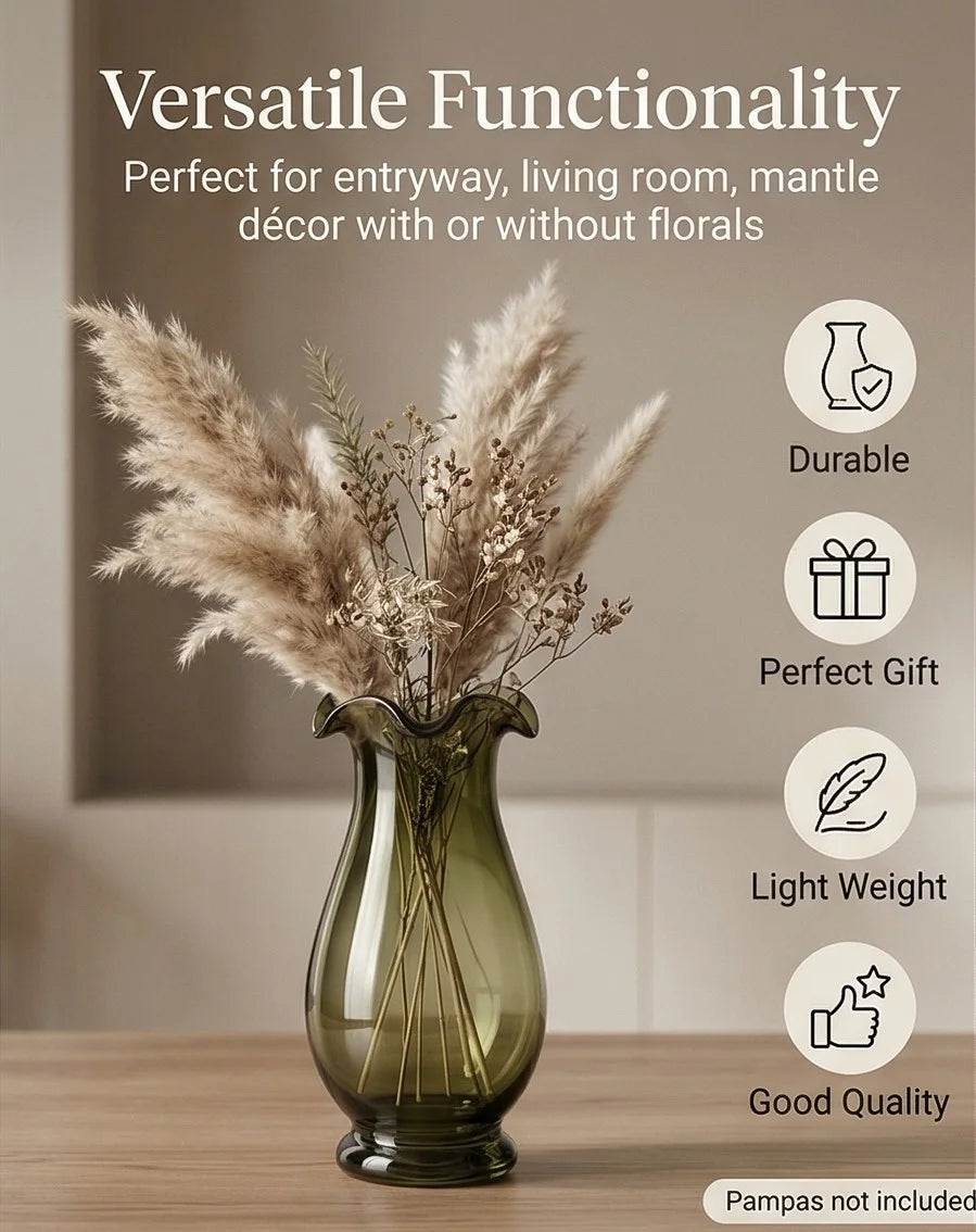 Garden Ruffle Smooth Glass Vase — Hand-Blown Glass from Firozabad, India — Multi-Angle Showcase