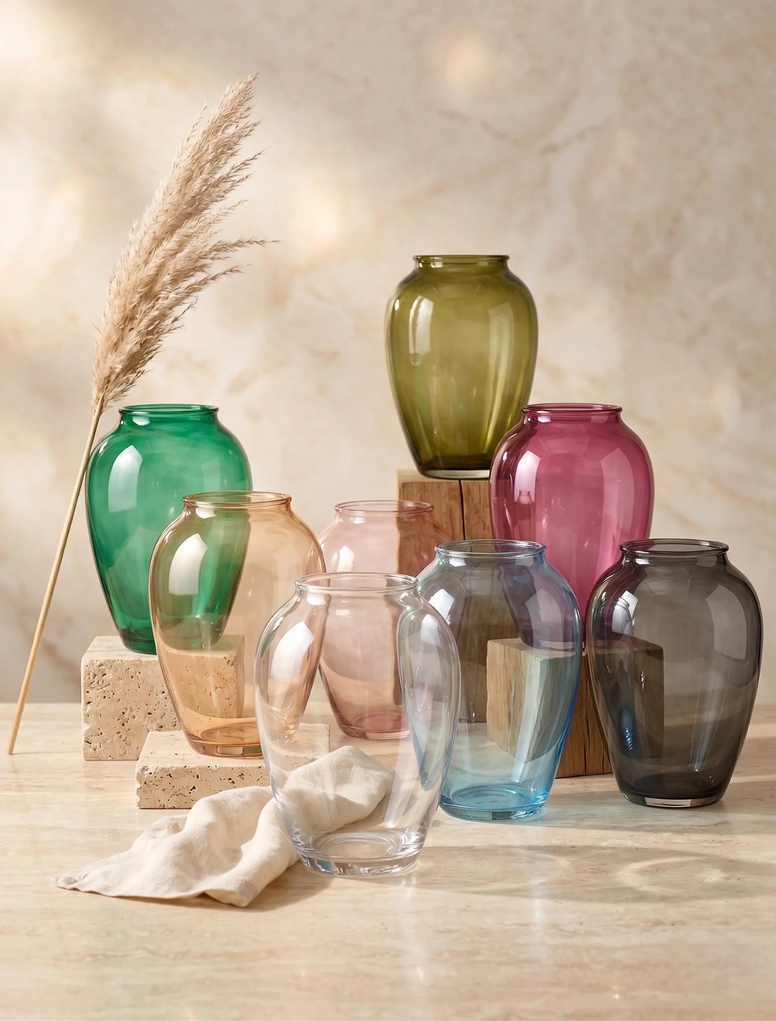 Blossom Oval Smooth Glass Vase — Hand-Blown Glass from Firozabad, India — Styled for Home Décor