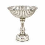 Antique Silver Mercury Glass Compote Bowl | Diamond-Cut Stem | Victorian Luxury — Castle Crafts