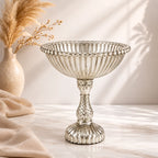 Antique Silver Mercury Glass Compote Bowl | Diamond-Cut Stem | Victorian Luxury — Castle Crafts