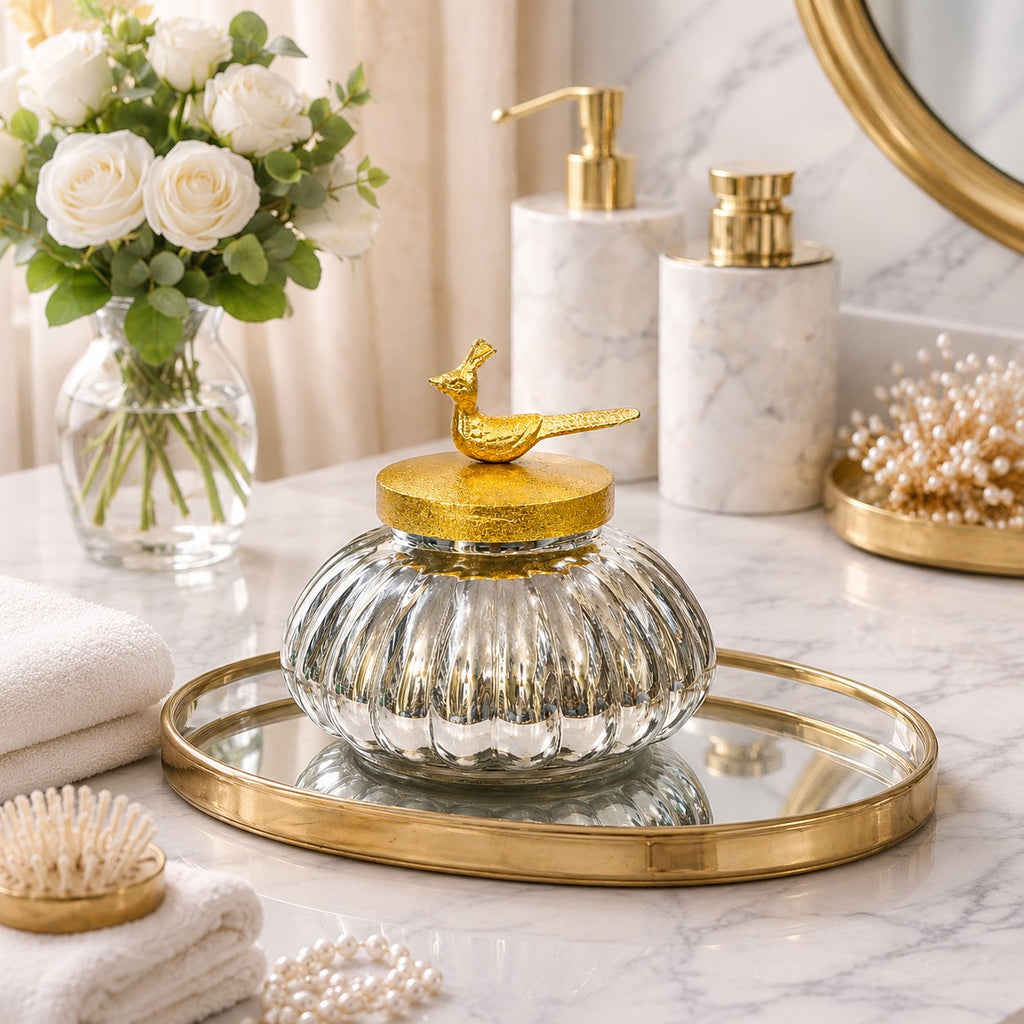 Melon Glass Jar | Gold Bird Lid — Castle Crafts