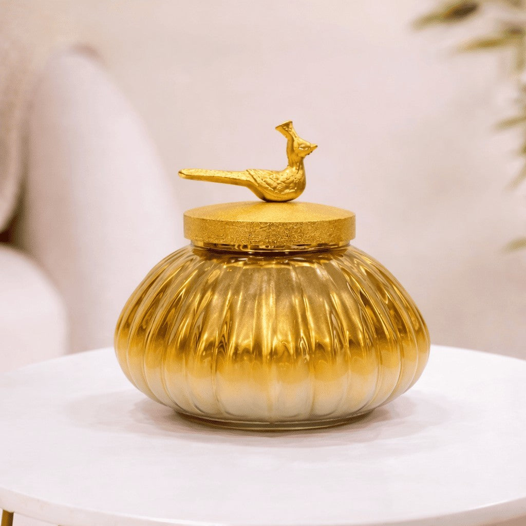 Melon Glass Jar | Gold Bird Lid — Castle Crafts