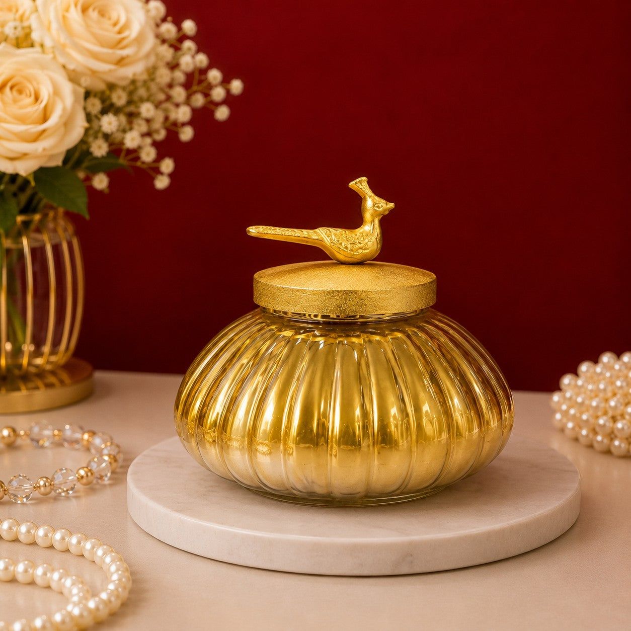 Melon Glass Jar | Gold Bird Lid — Castle Crafts