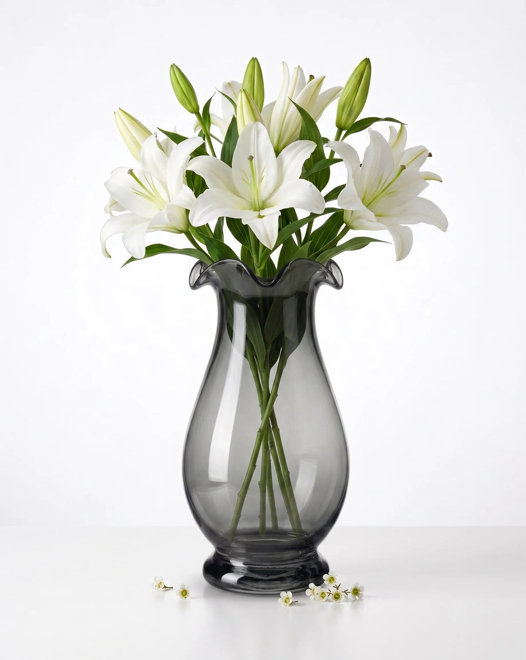 Aria Ruffle Smooth Glass Vase — Hand-Blown Glass from Firozabad, India — Curated Display
