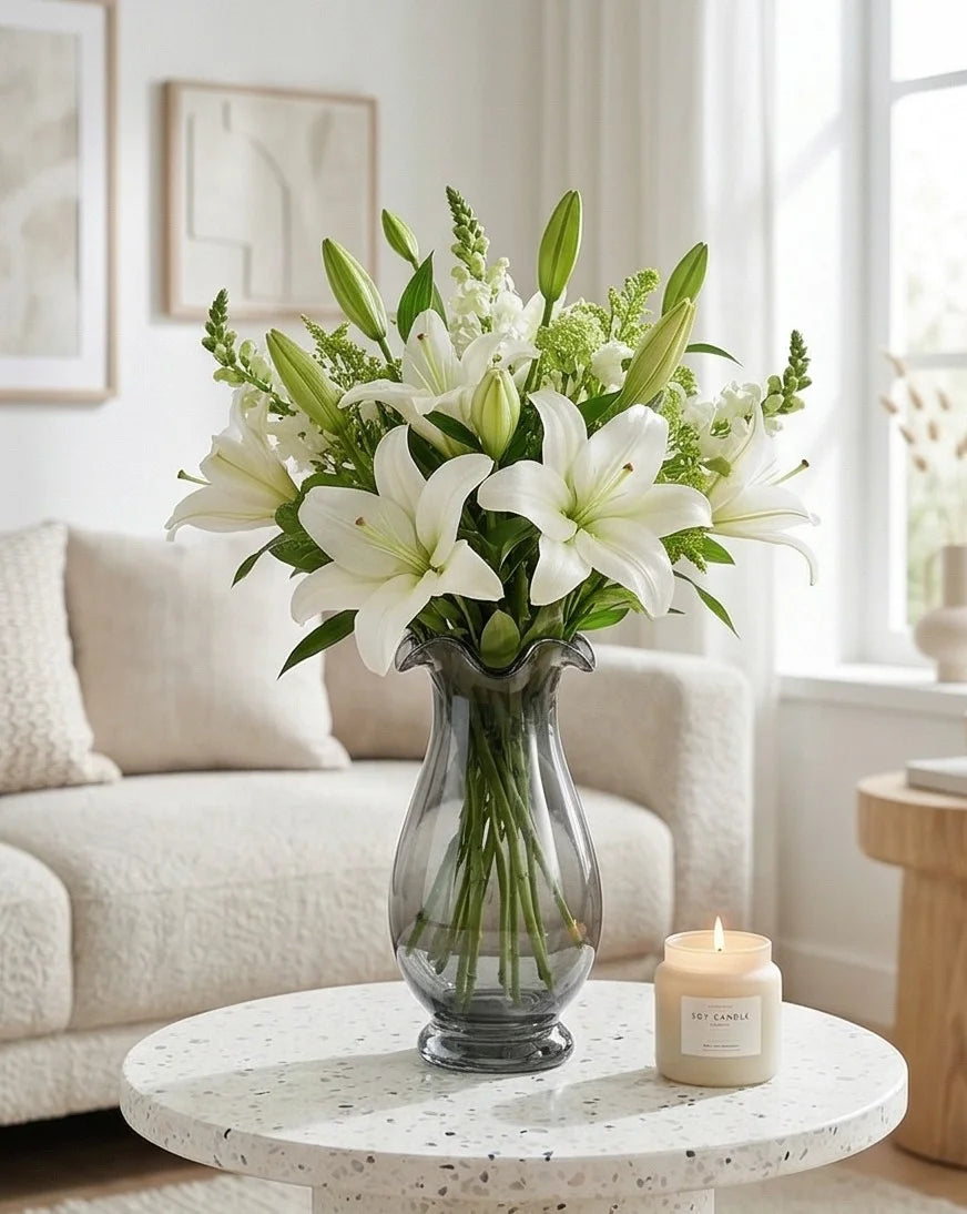 Aria Ruffle Smooth Glass Vase — Hand-Blown Glass from Firozabad, India — Décor Inspiration