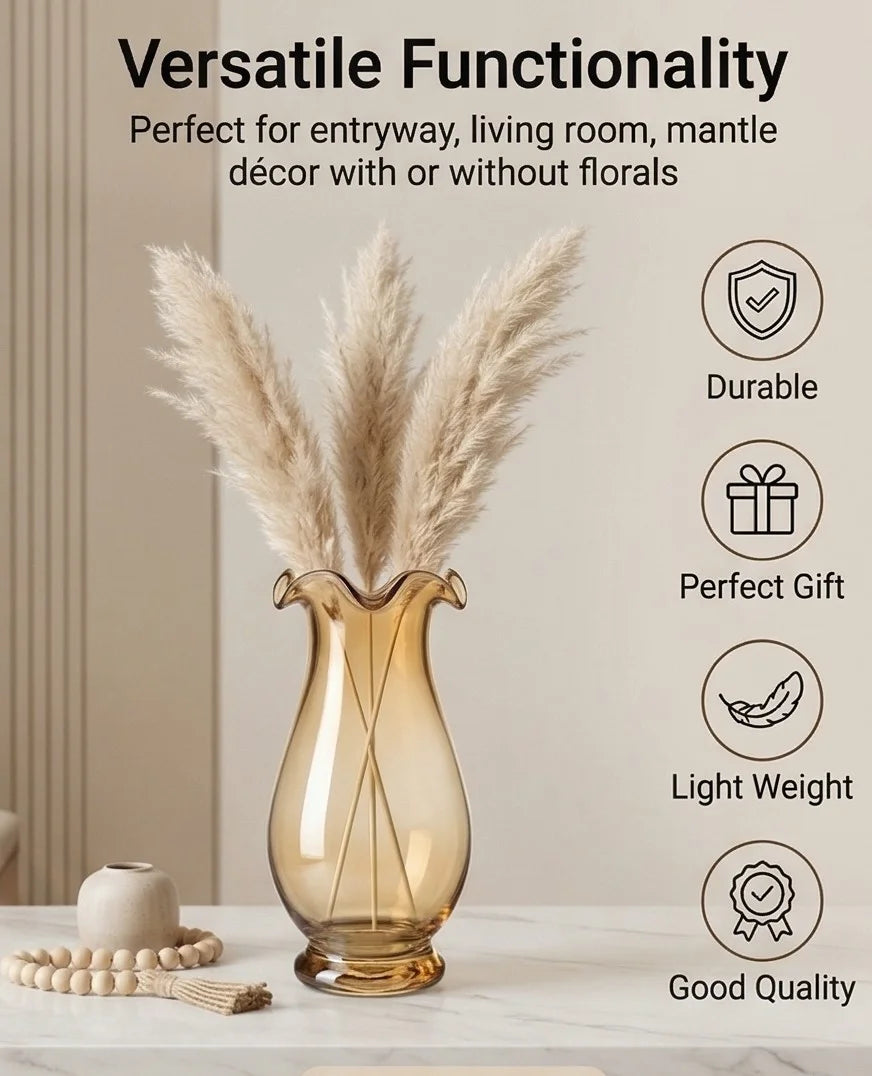 Garden Ruffle Smooth Glass Vase — Hand-Blown Glass from Firozabad, India — Handcrafted Finish