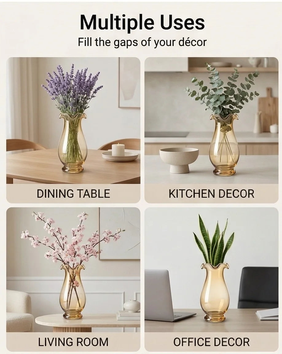 Garden Ruffle Smooth Glass Vase — Hand-Blown Glass from Firozabad, India — Tabletop View