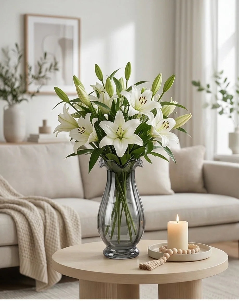 Garden Tulip Ruffle Glass Vase — Hand-Blown Glass from Firozabad, India — In a Living Space