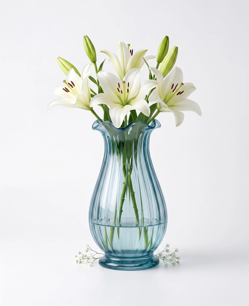 Petal Ruffle Ribbed Glass Vase — Hand-Blown Glass from Firozabad, India — Styled for Home Décor