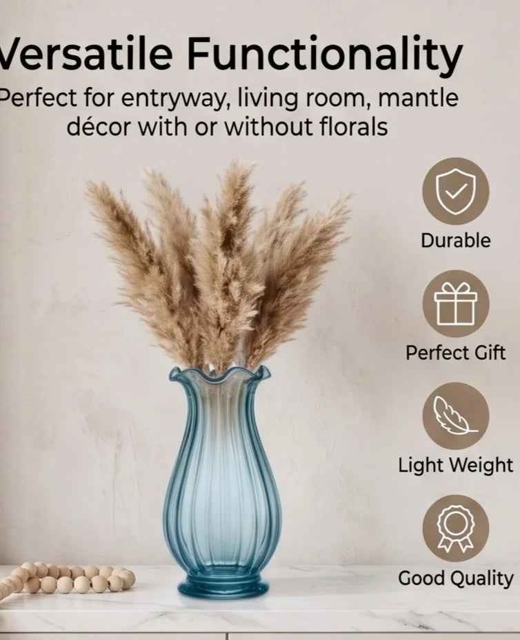 Petal Ruffle Ribbed Glass Vase — Hand-Blown Glass from Firozabad, India — Detail Close-Up