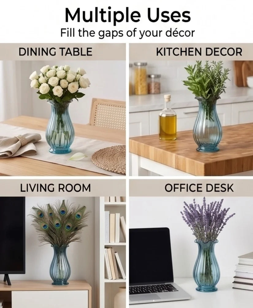 Petal Ruffle Ribbed Glass Vase — Hand-Blown Glass from Firozabad, India — Lifestyle Setting