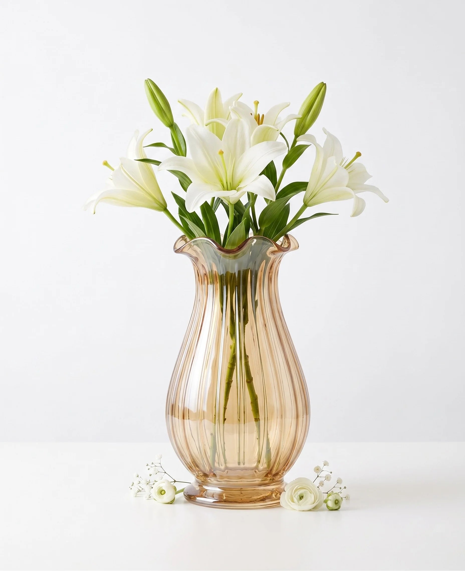 Jewel Ruffle Ribbed Glass Vase — Hand-Blown Glass from Firozabad, India — Detail Close-Up