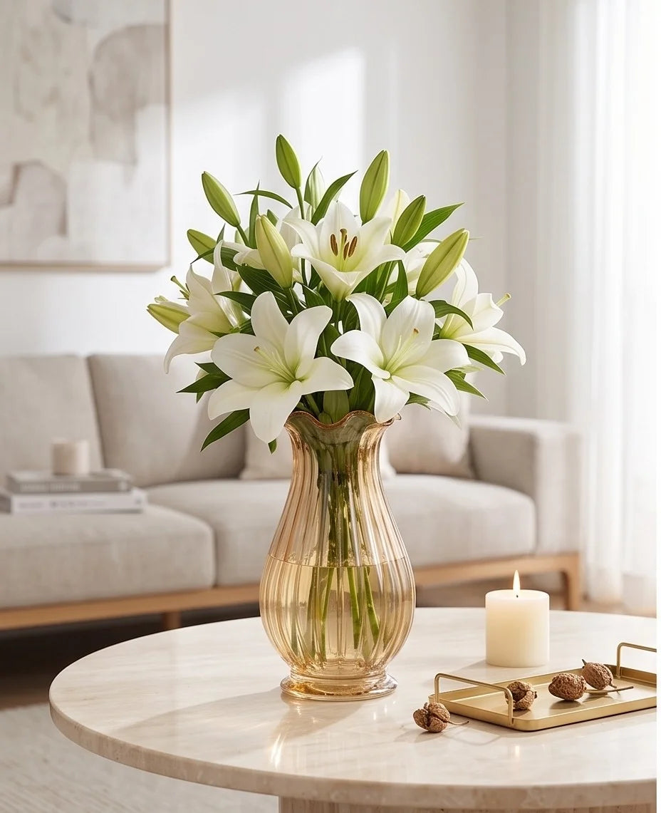Jewel Ruffle Ribbed Glass Vase — Hand-Blown Glass from Firozabad, India — Lifestyle Setting