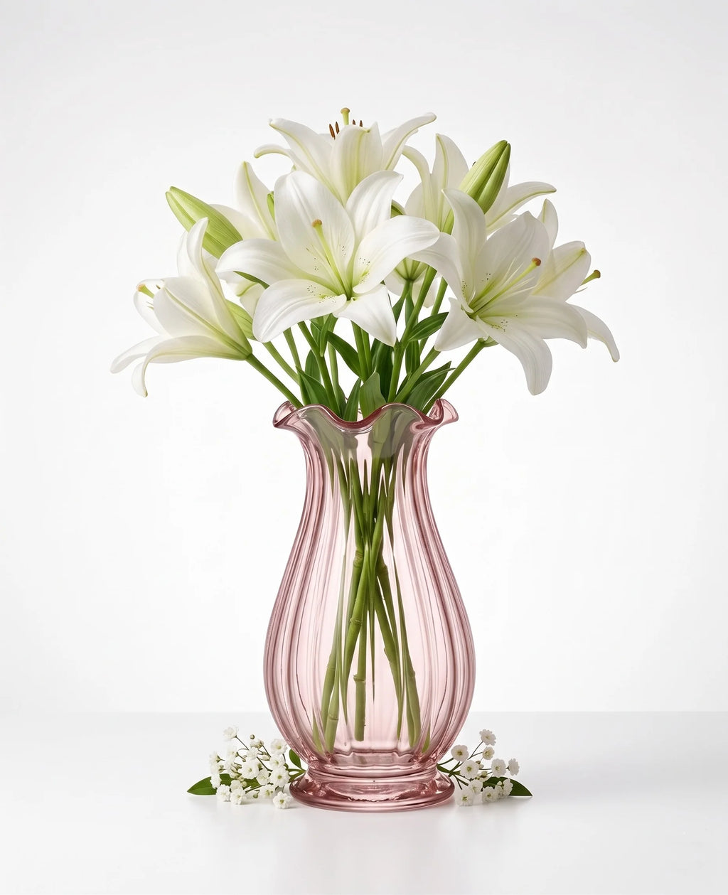 Petal Ruffle Ribbed Glass Vase — Hand-Blown Glass from Firozabad, India — Texture & Craftsmanship