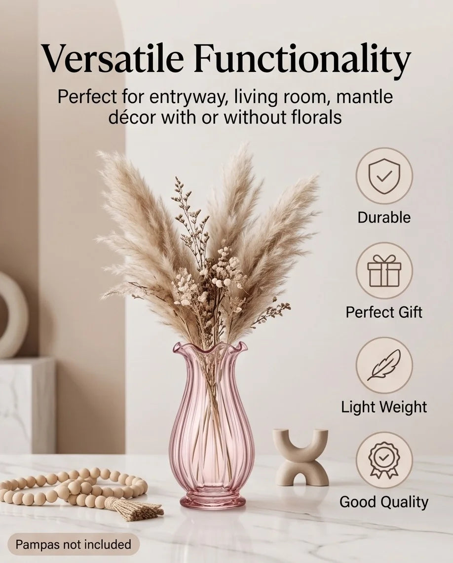 Petal Ruffle Ribbed Glass Vase — Hand-Blown Glass from Firozabad, India — Top View