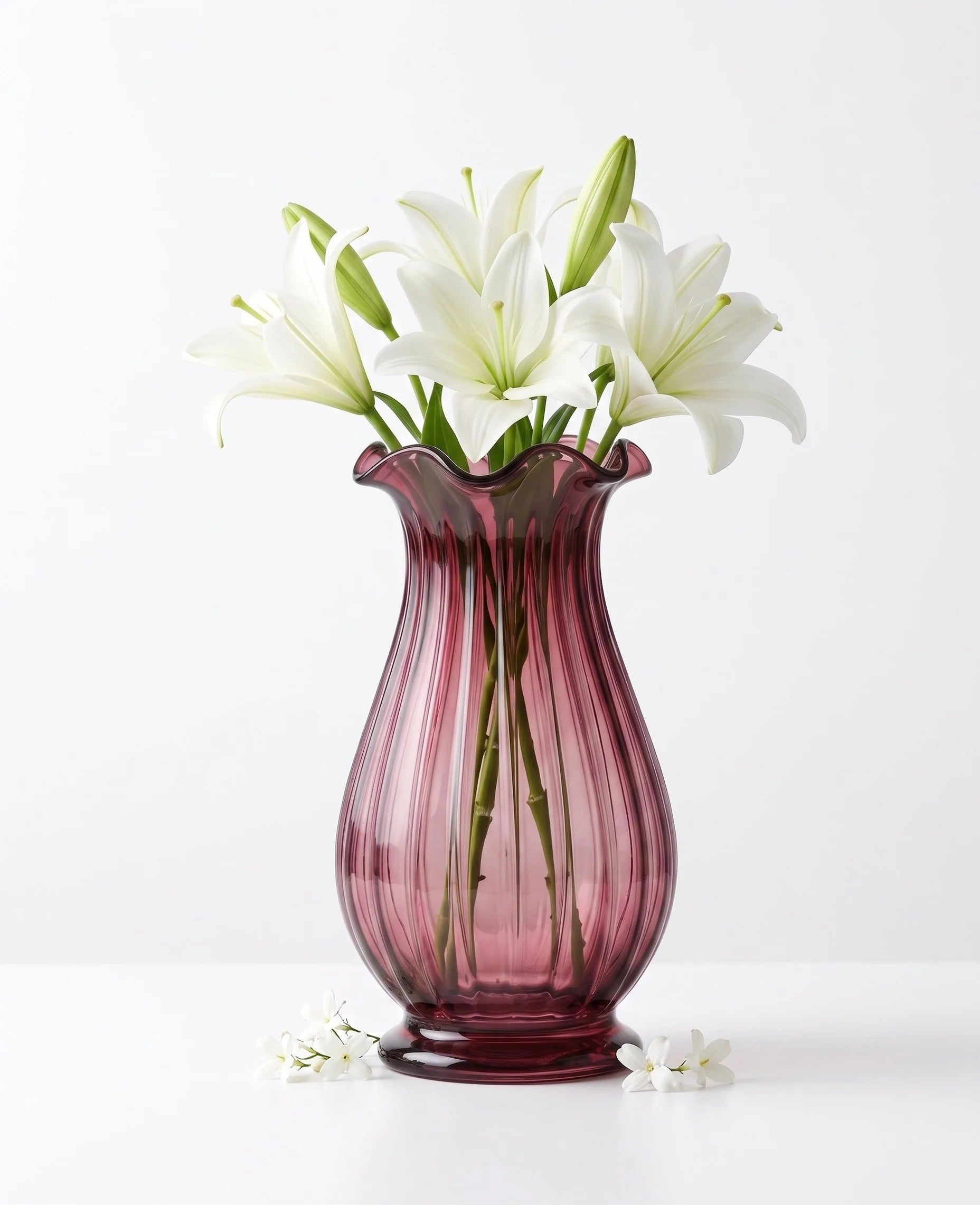 Jewel Ruffle Ribbed Glass Vase — Hand-Blown Glass from Firozabad, India — Top View