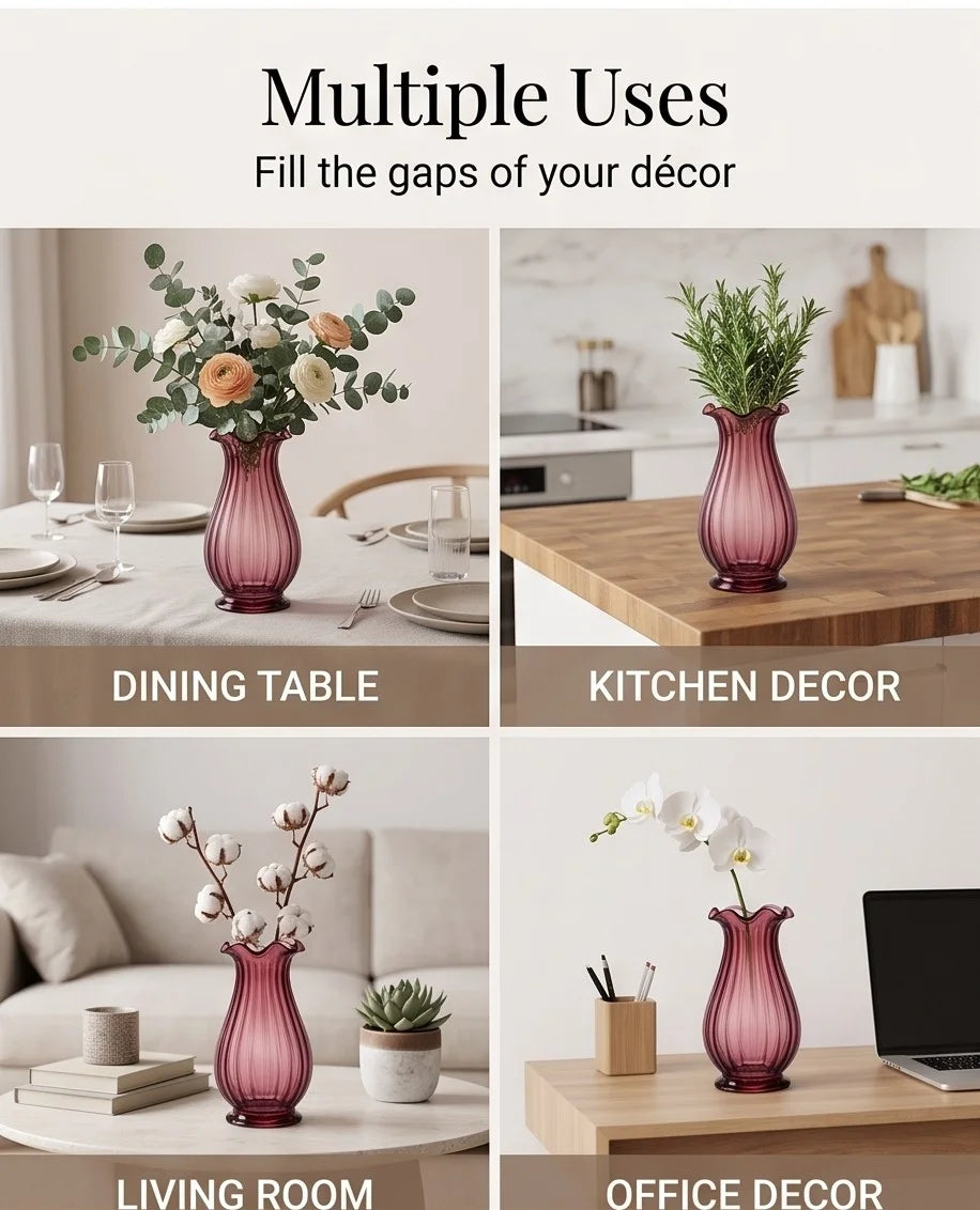 Jewel Ruffle Ribbed Glass Vase — Hand-Blown Glass from Firozabad, India — Festive Styling