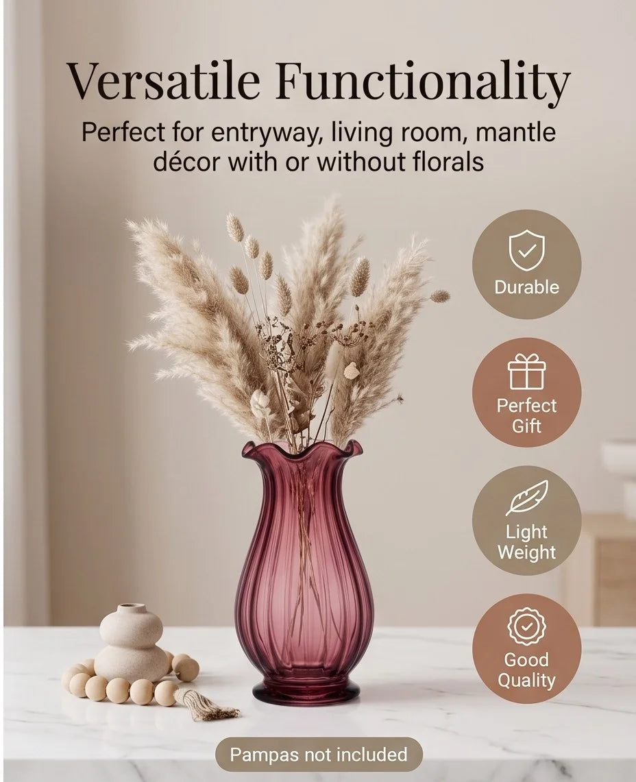 Jewel Ruffle Ribbed Glass Vase — Hand-Blown Glass from Firozabad, India — In a Living Space