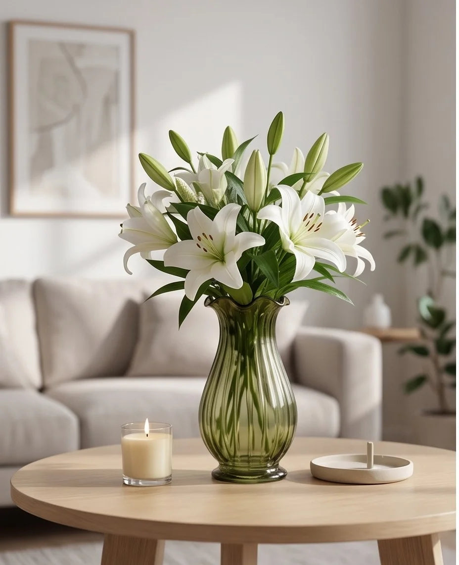 Jewel Ruffle Ribbed Glass Vase — Hand-Blown Glass from Firozabad, India — Multi-Angle Showcase
