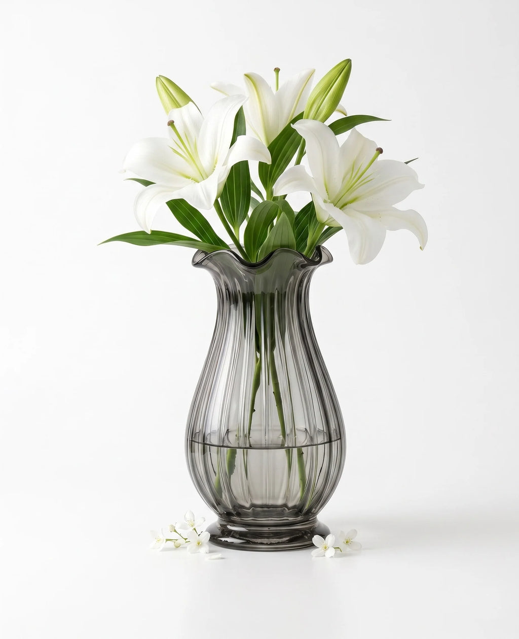 Petal Ruffle Ribbed Glass Vase — Hand-Blown Glass from Firozabad, India — Festive Styling
