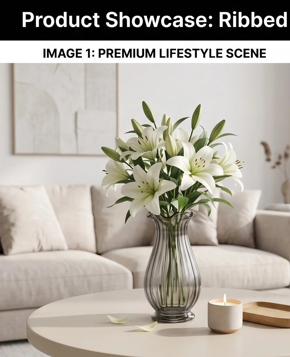 Petal Ruffle Ribbed Glass Vase — Hand-Blown Glass from Firozabad, India — In a Living Space