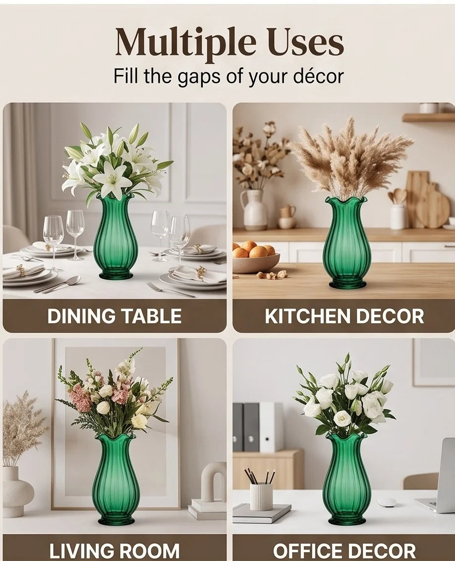 Jewel Ruffle Ribbed Glass Vase — Hand-Blown Glass from Firozabad, India — Boho Styling