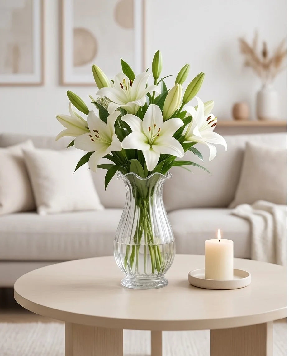 Petal Ruffle Ribbed Glass Vase — Hand-Blown Glass from Firozabad, India — Curated Display