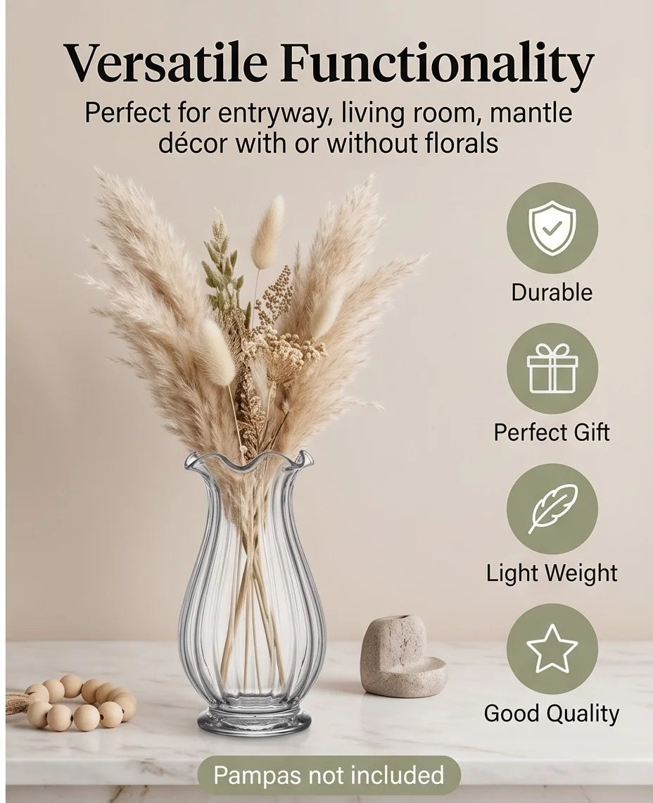 Petal Ruffle Ribbed Glass Vase — Hand-Blown Glass from Firozabad, India — Décor Inspiration